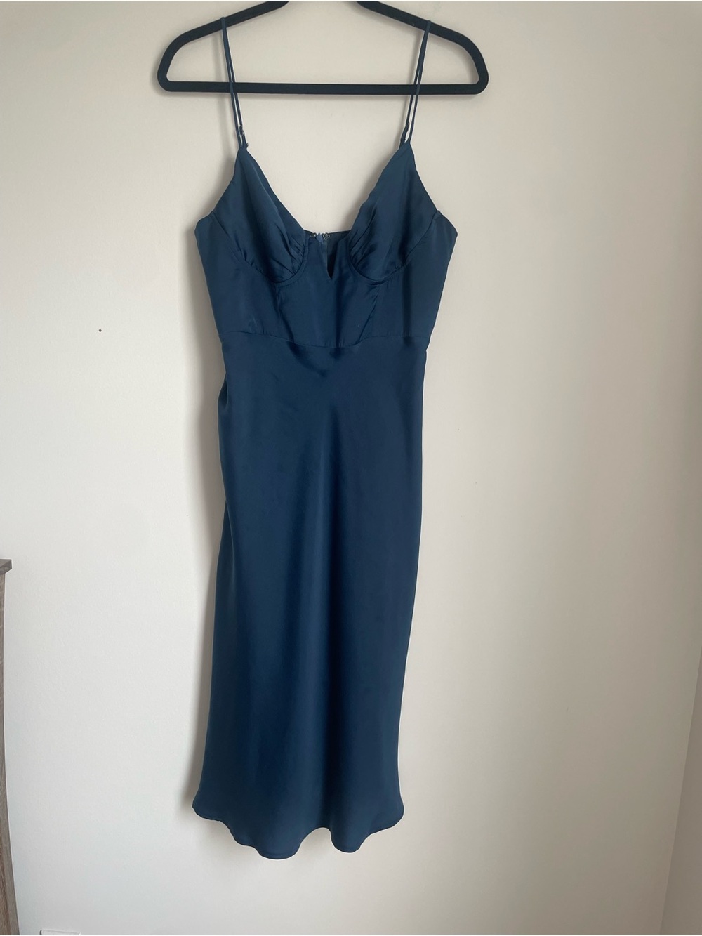Here Comes The Sun Navy Satin Midi Dress Corset Party Formal Homecoming Sz L